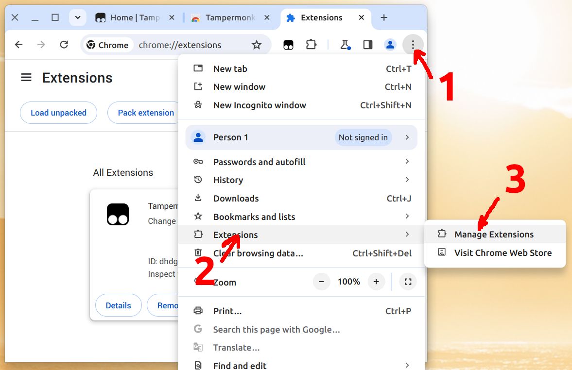 Chrome Extensions Menu Navigation